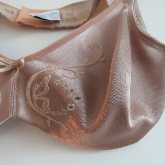 VINTAGE MINIMZER BY LILYETTE Satin Embroidered Bra in Nude Beige - Size 36B - Picture 5 of 15